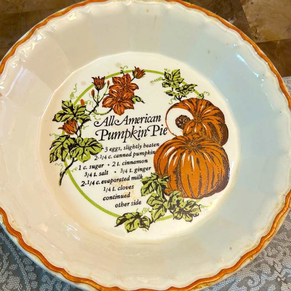 Vintage Royal China All American Pumpkin Pie Recipe Pie Plate